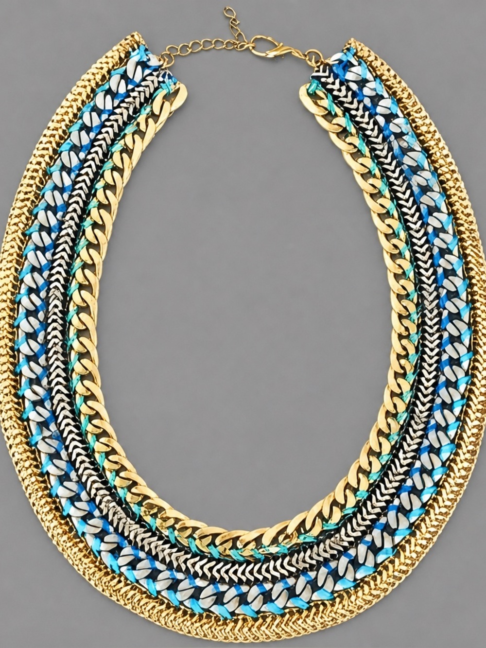 Gold and Turquoise Multi-Chain Statement Necklace - Women's Jewelry